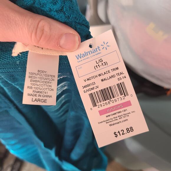 NWT Self esteem turquoise sheer striped lace blouse size large - Picture 8 of 9